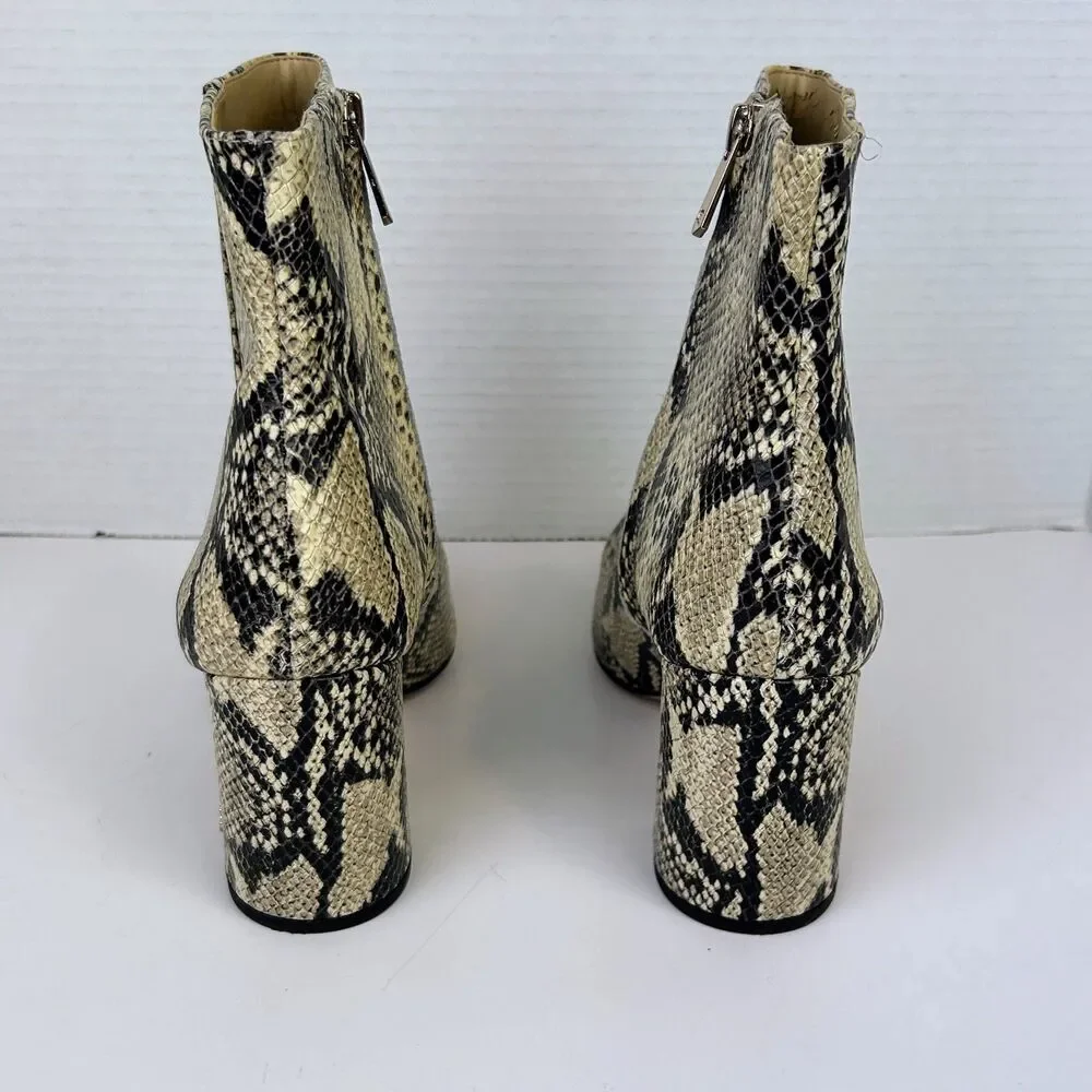 Sam Edelman Hilty Ankle Boots Snake Print Python Heeled Booties Beige Black 8.5